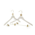 DL520 CS Luxury white color wooden hanger for wedding dress with gold color hook and clips pants hanger